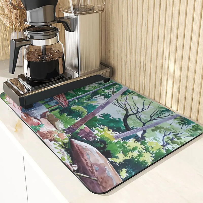 Axyaa Four Seasons Pattern Table Placemats - Absorbent Cup Stand Mats
