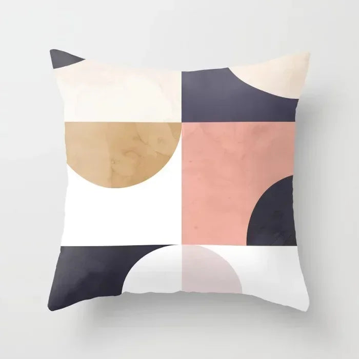 Nordic Pink Yellow Geometry Cushion Cover Abstract Art Pillowcase - Axyaa