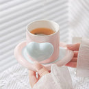 Axyaa Ceramic Bow Coffee Cup and Saucer Set, Pink Flower Tea Cup, Elegant Design