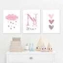 Pink Heart Cloud Custom Name Canvas Print by Axyaa - Nursery Wall Art for Girls