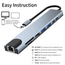 Axyaa 8-in-1 USB C Hub with 4K HDMI, RJ45, SD/TF, PD, USB 3.0 - Laptop Dock