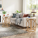 Axyaa Round End Table: Modern Design, Thick Wood Top, Unique O-Shaped Base