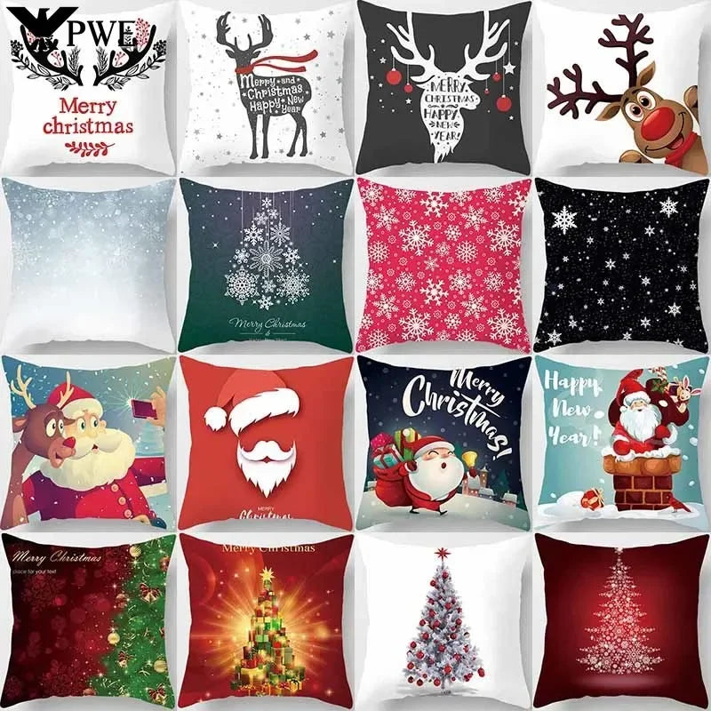 Christmas Elk Print Pillowcase 45x45cm for Sofa, Car, Bedroom, Living Room by Axyaa