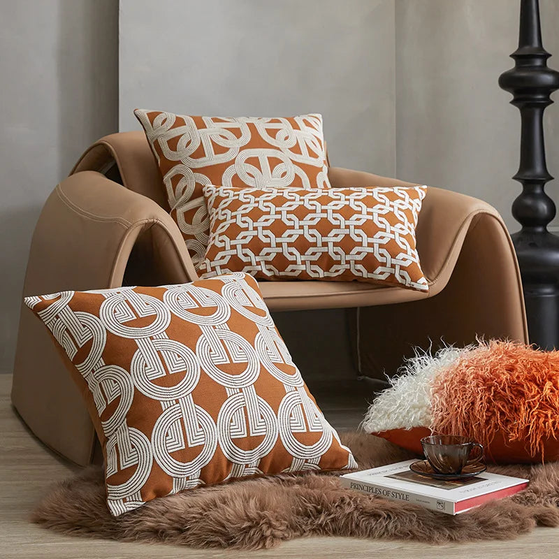 Axyaa Coffee Geometric Patterns Pillowcase - Modern Simplicity for Living Room Sofa
