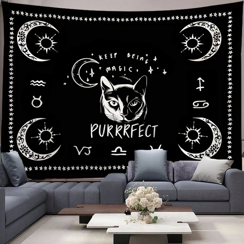 Axyaa Smart Cat Mandala Macrame Tapestry - Bohemian House Decor