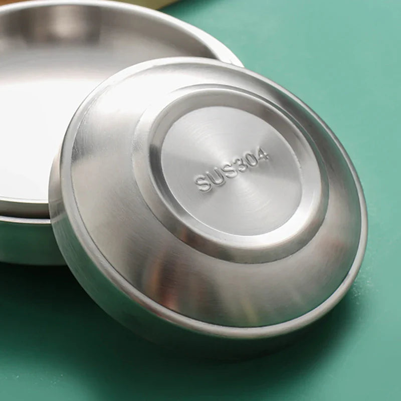 Axyaa Stainless Steel Dipping Bowl Double Layer Round Serving Plate