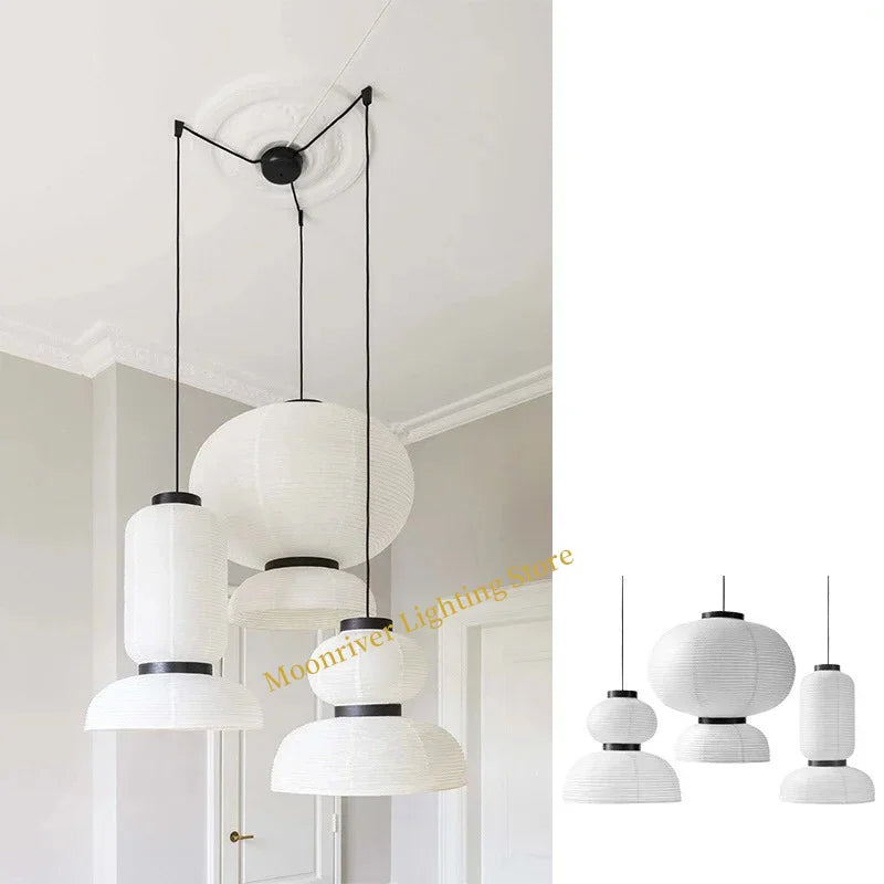 Axyaa Wabi Sabi LED Pendant Lamps: Japan Style Rice Paper Chandelier for Living Room