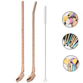Axyaa Stainless Steel 2-in-1 Straw Spoon Set for Drinks, Cocktails, Coffee & Juice