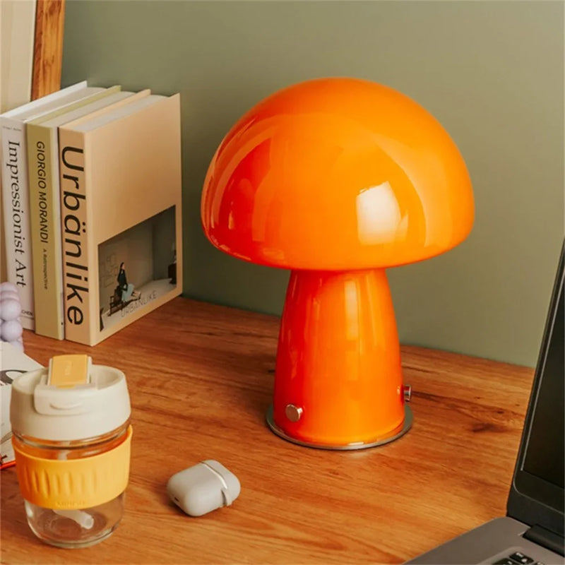 Glass Mushroom Bedside Table Lamp Dimmable Swirl Light for Home Decor by Axyaa