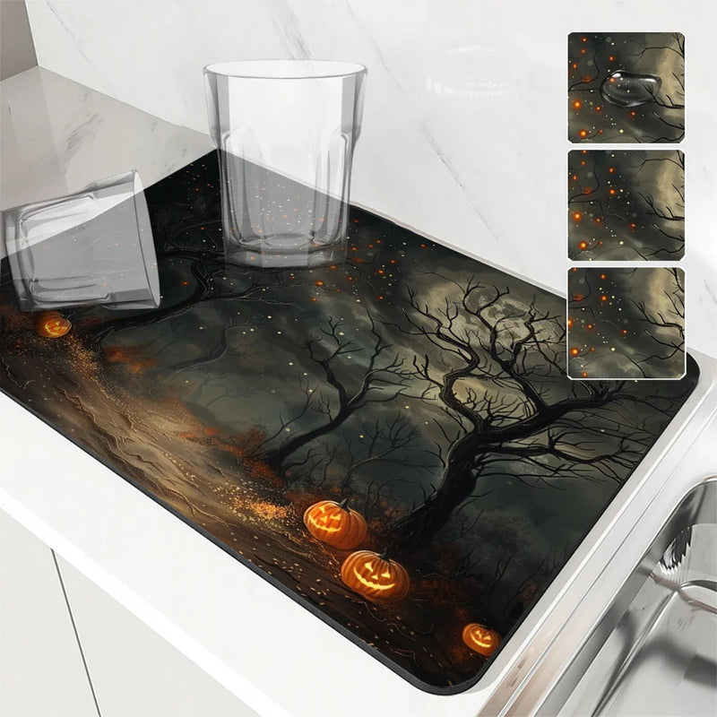 Axyaa Halloween Desk Drain Pad Non-slip Kitchen Mat