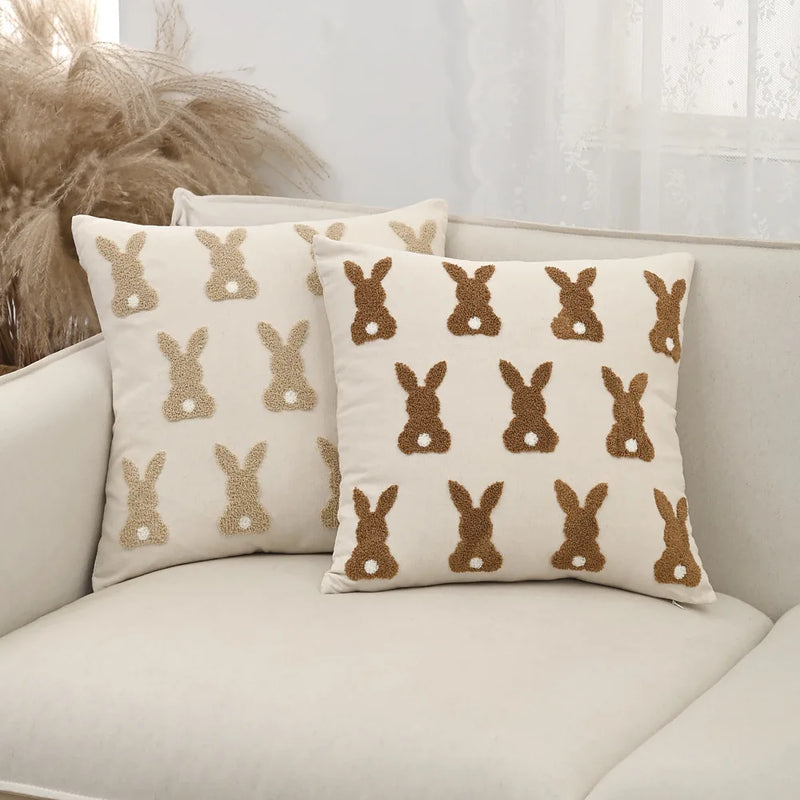 Axyaa Bunny Rabbit Pillow Cover Beige Coffee 45x45cm for Easter Decoration