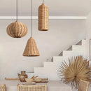 Rattan Retro Pendant Light by Axyaa - Hand-Woven Wooden Farmhouse Dining Light