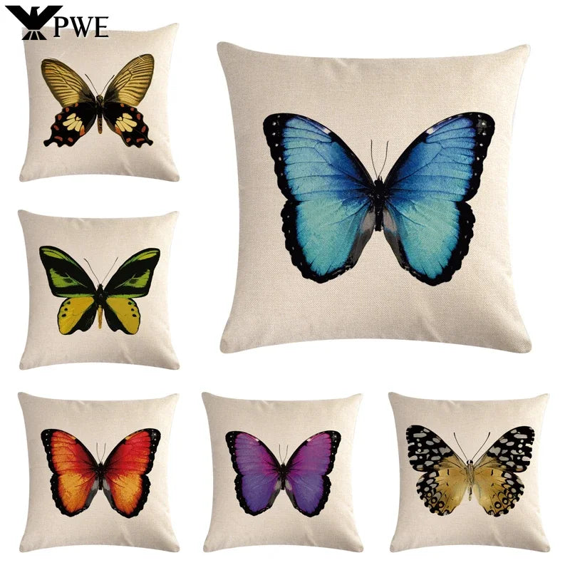 Axyaa Butterflies Linen Cushion Cover 45*45cm for Home Sofa Decor