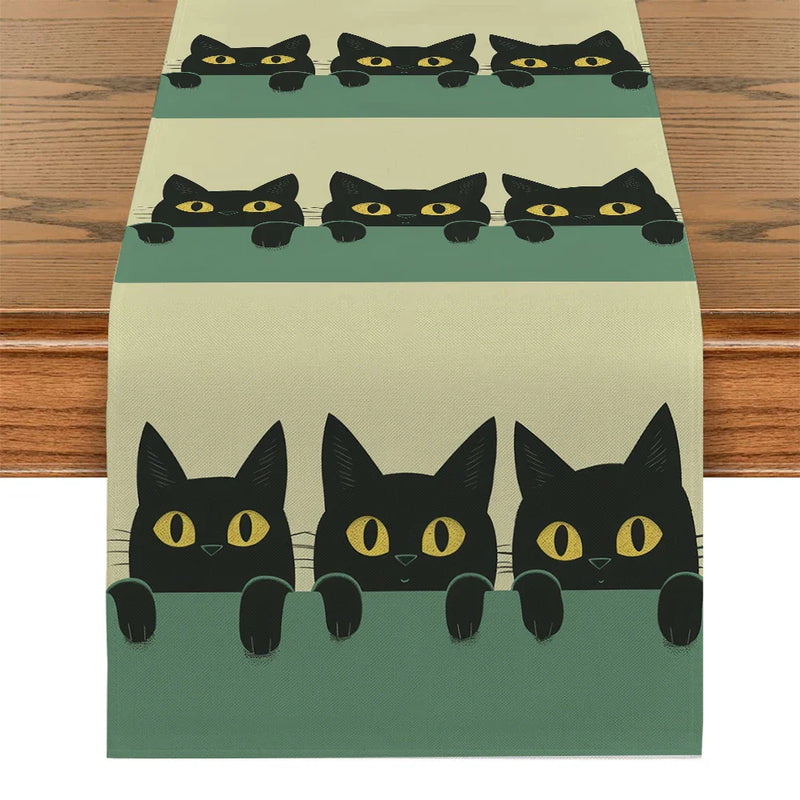 Black Cat Silhouette Table Runner by Axyaa: Halloween Party Decor & Dresser Table Accent