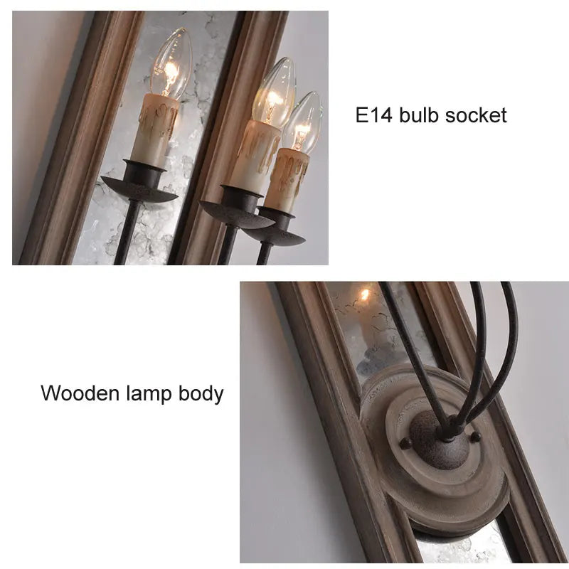 Axyaa Wooden Mirror Frame Wall Lamp: Retro French Style for Home Décor