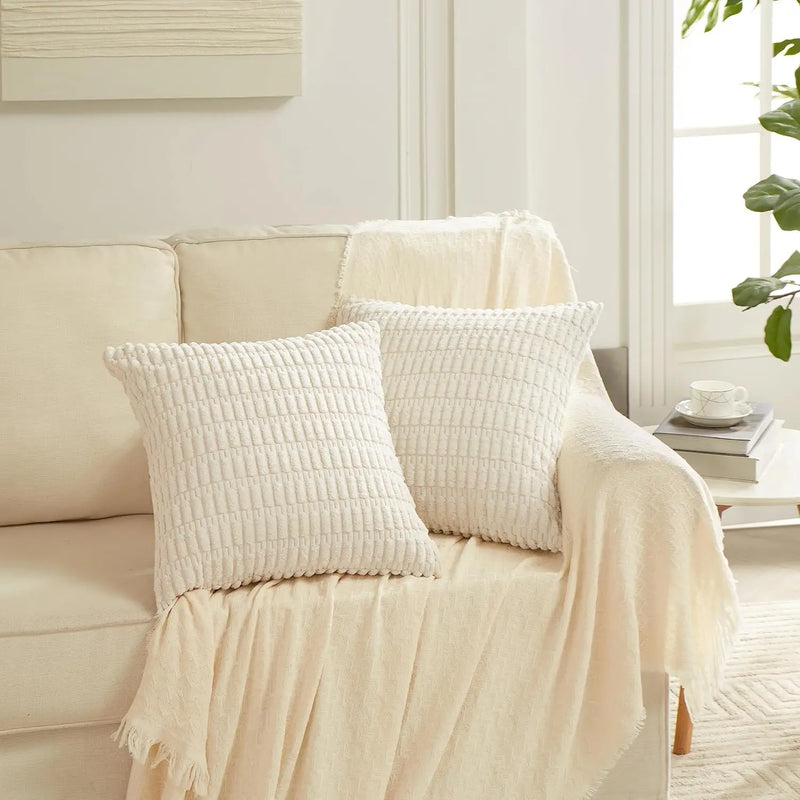 Axyaa Tripe Stripe Corduroy Cushion Cover 18x18 Inch - Boho Chic Home Decor for Living Room