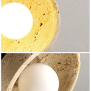 Axyaa LED Wall Light with Wood Base, Natural Yellow Travertine, Modern Nordic Design