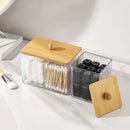 Axyaa Acrylic Qtip & Swab Holder with Bamboo Lids - Clear Apothecary Canister Jar