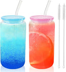 Axyaa 16oz Clear Glass Straw Cup Set with Colorful Lids - Reusable Drinkware for Coffee and Tea