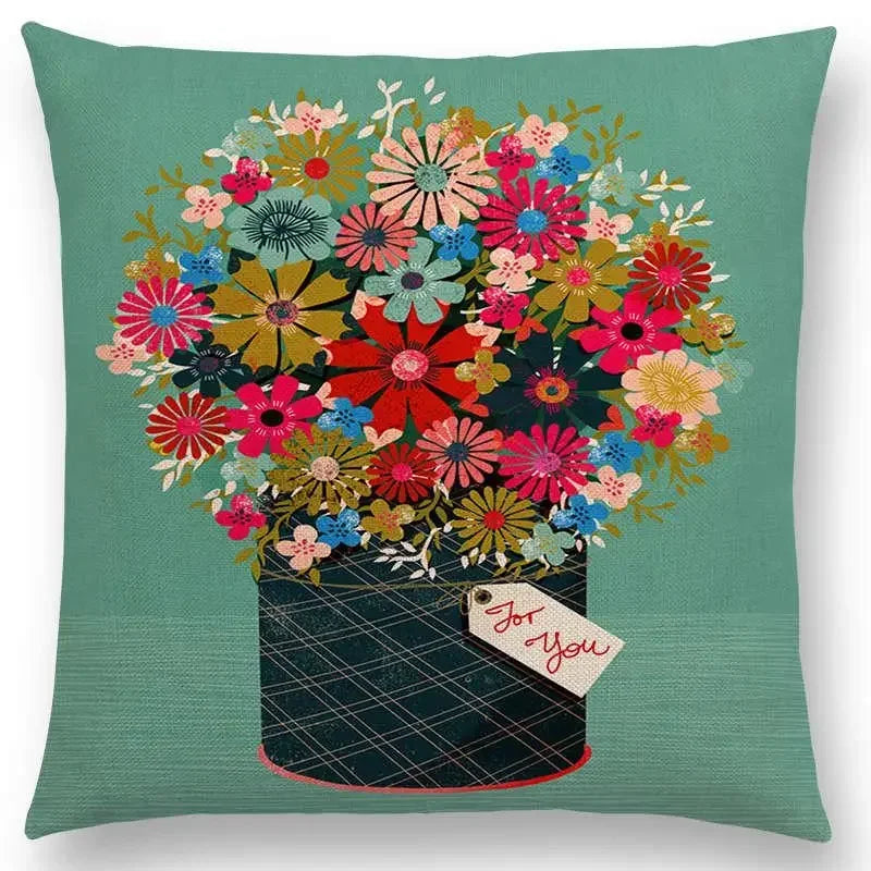Axyaa Bird-Floral Teacup & Lepidoptera Cushion Cover for Decor & Sofa