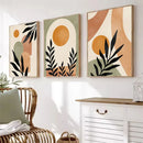 Axyaa Boho Abstract Geometric Leaves Sun Canvas Wall Art Home Decor