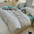 Axyaa Japanese Stripe Grid Bedding Set for Single Full Size Bed - Skin Friendly Polyester