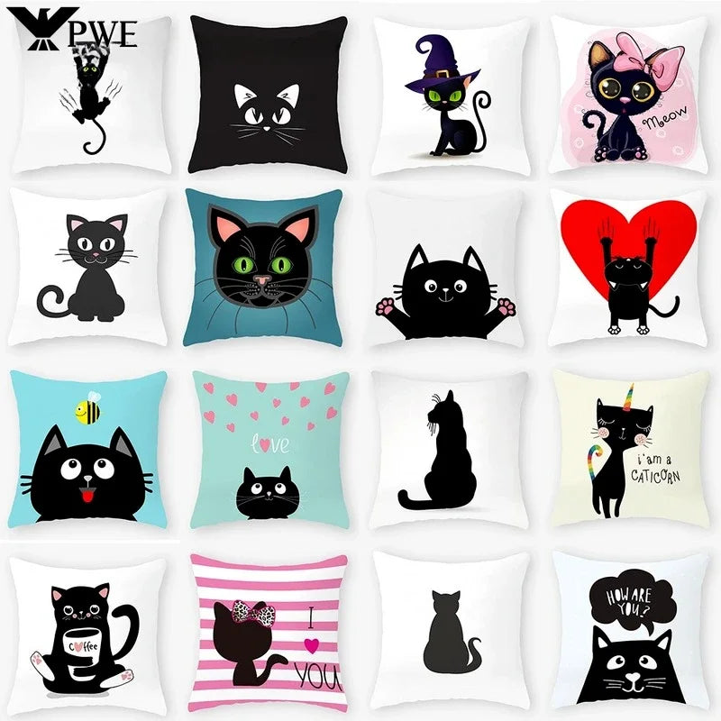 Axyaa Black Cat Pillowcase 45*45 Sofa Car Home Decor Cushion Cover