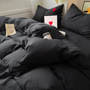 Axyaa Soft Cotton 4-Piece Bed Sheet & Duvet Set, Japanese Style, Solid Color