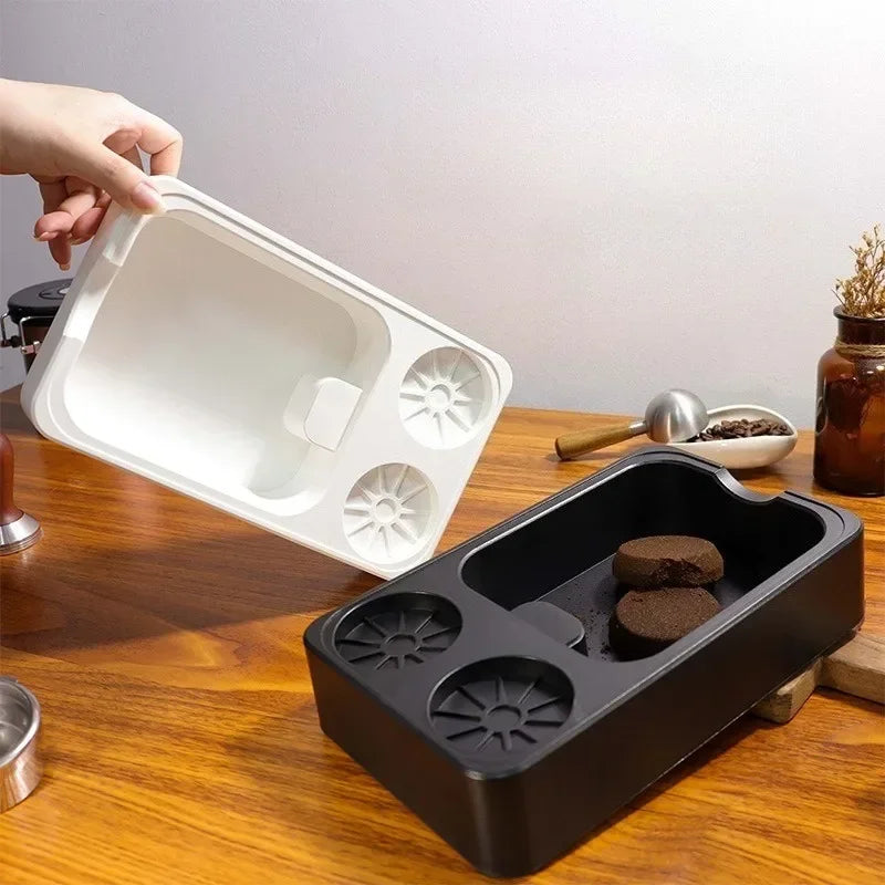 Coffee Grounds Knock Box with Tamper Pad Organizer by Axyaa - Barista Tools