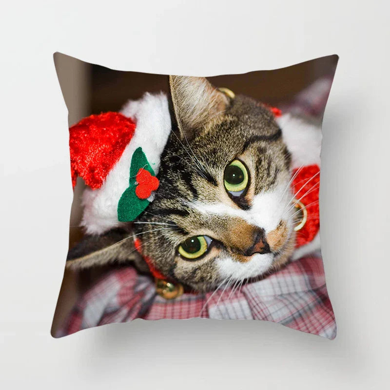 Axyaa Cat Dog Santa Hat Pillowcase for Home Decor