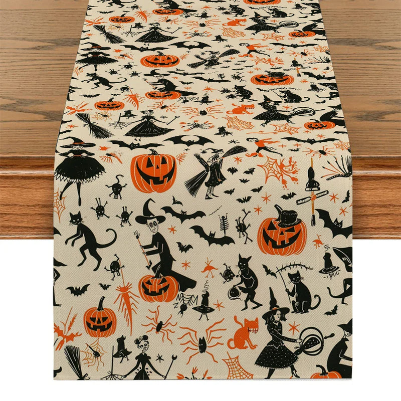 Axyaa Halloween Bat Witch Table Runner - Kitchen Party Decorations