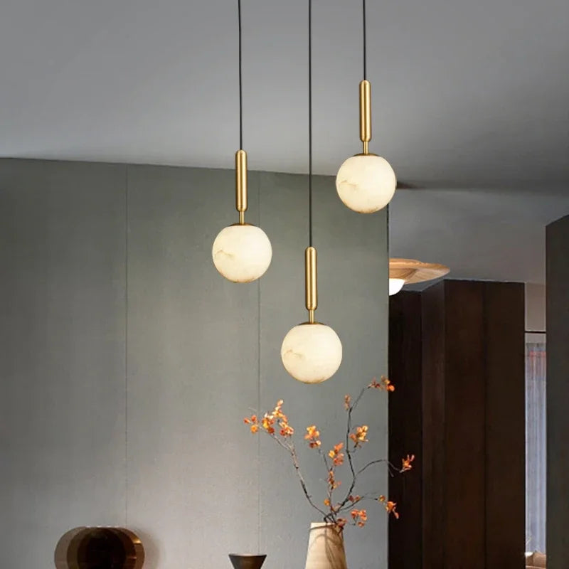 Axyaa Marble Pendant Light: Modern LED Hanging Lamp for Dining Room
