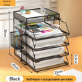 Axyaa Stackable Tray Organizer Set for Desk with Paper, Letter, Accessories - Black