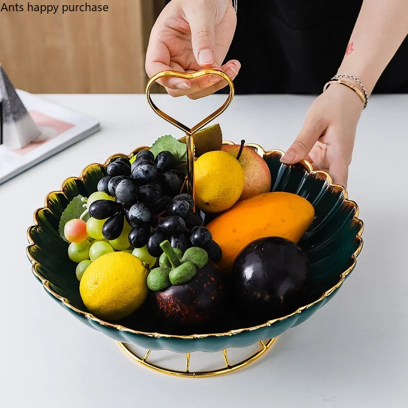 Axya Wrought Iron Ceramic Fruit Plate & Cake Stand Dish Bowl Tray for Snacks & Desserts