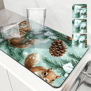 Axyaa Christmas Squirrel Kitchen Dish Mat - Absorbent Anti-slip Drying Pad