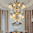 Axyaa Jade Chandelier: Chinese Style Duplex Copper Lamp for Villa Living Room