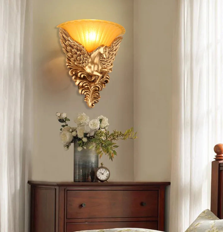 Axya Nordic Angel Resin Wall Lamp Golden Crystal Elephant Design