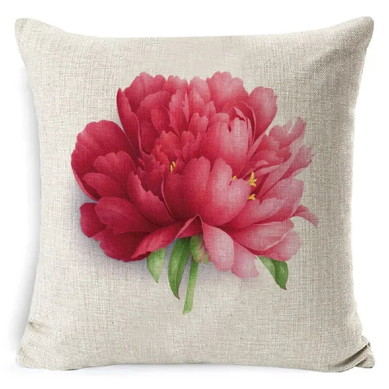 Axyaa Rose Print Cushion Cover 45*45cm Linen Decorative Pillowcase for Living Room