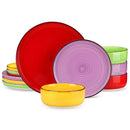 Axyaa Handpainted Spirals Ceramic Plate Set - Mix-Color, 12/18/24PCS, Dinner/Dessert/Bowl/Soup Plates