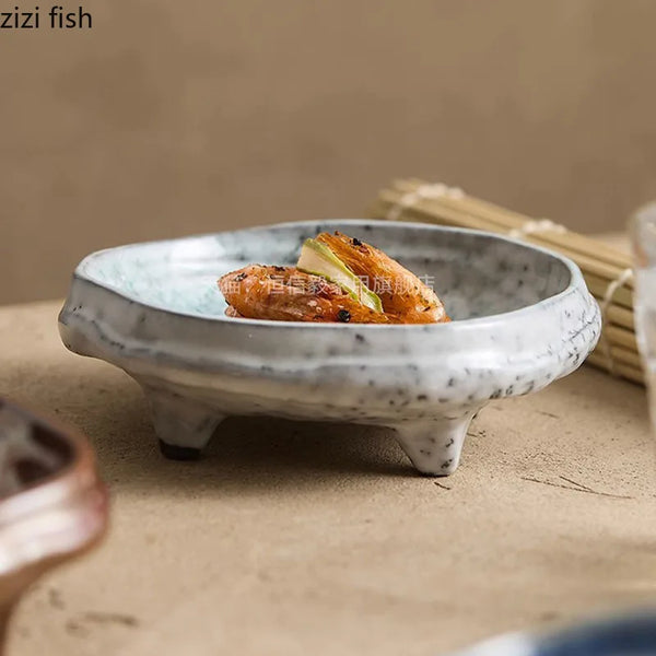 Axya Irregular Ceramic Dinner Plate with High Foot for Sushi, Desserts & Snacks