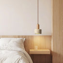 Axyaa Yellow Marble Table Pendant Lamp, Walnut Hat LED Chandelier