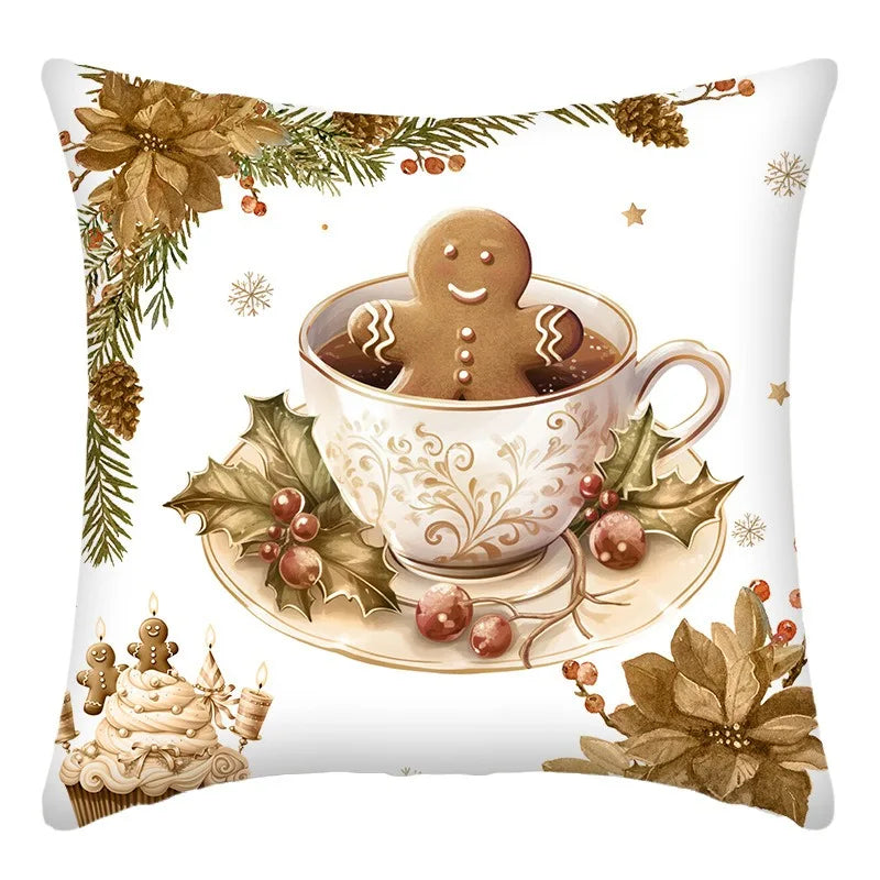 Axyaa Christmas Home Decor Pillow Cover Suite -Santa Claus Snowman Gingerbread