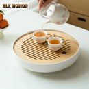 Axyaa White Porcelain Zisha Pot Holder for Tea Tray with Water Storage