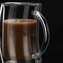 Axyaa Double Wall Glass Mug Cup 200ml Transparent Handle Tilt Coffee Cup