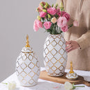 Axyaa White Golden Vase: Modern Ceramic Decor for Home Dining Room Floral Display
