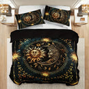 Axyaa Celestial Sun Moon Duvet Cover Set, Golden Astrological Design Bedding
