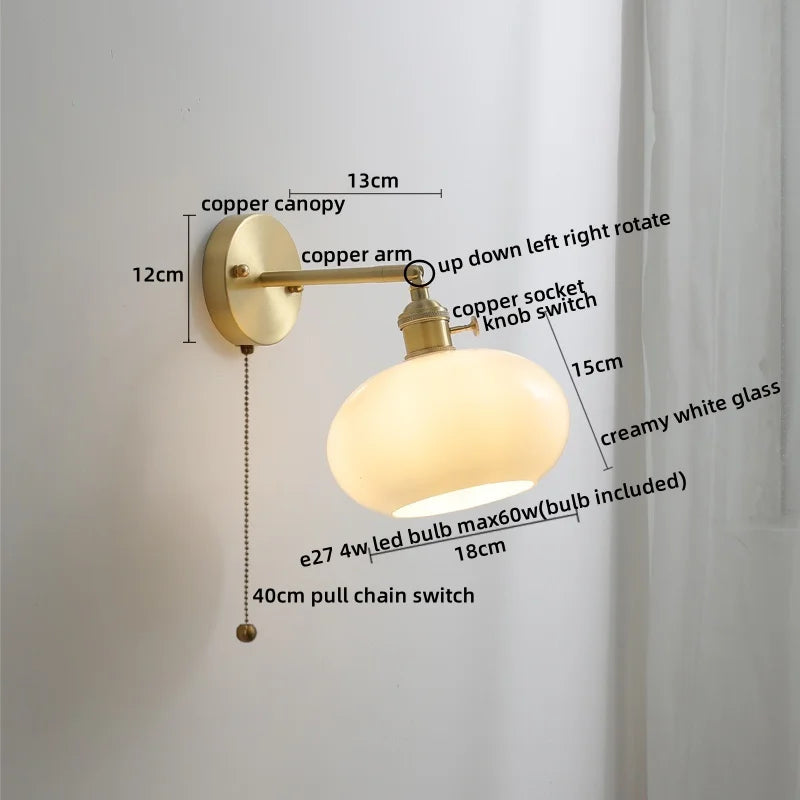 Axyaa Glass Copper LED Wall Lamp with Knob Switch for Modern Home Decor