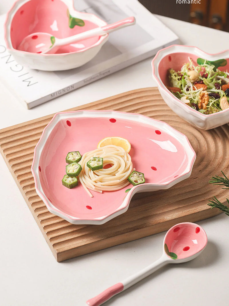 Axyaa Strawberry Girl Heart Tableware Set - Bowl, Spoon, Plate