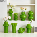 Axyaa Green Glass Vase Hydroponics Plant Pot for Table Decoration Aesthetic Floral Room Decor