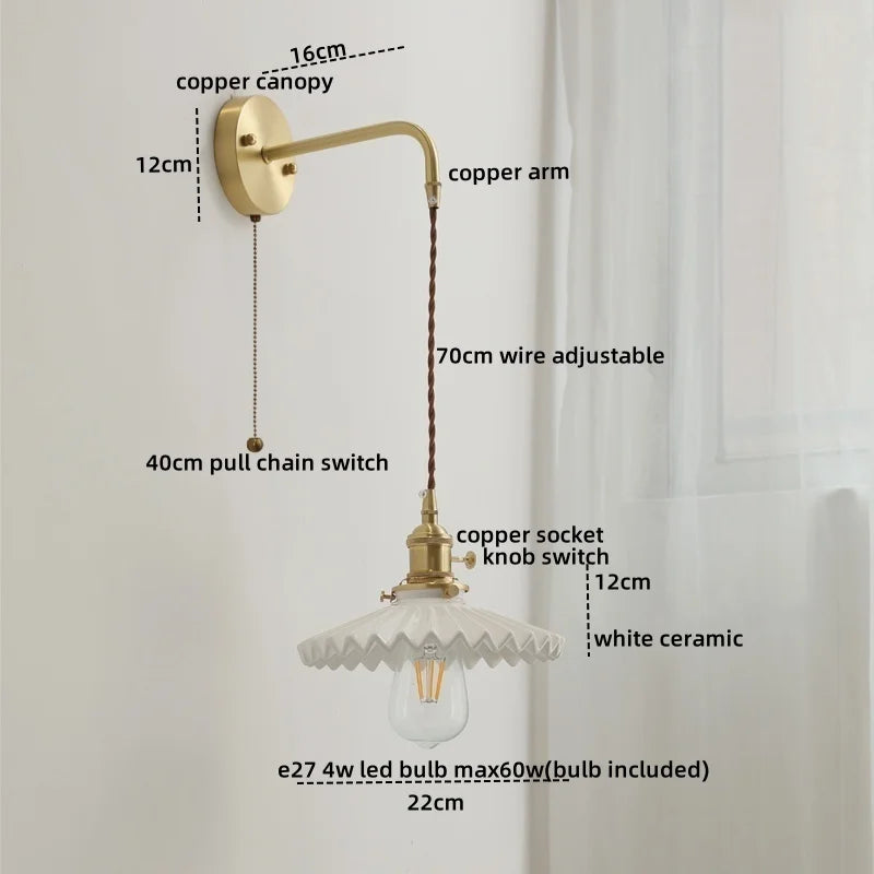 Axyaa Ceramic Copper LED Wall Lamp Sconce - Nordic Stair Light Fixture